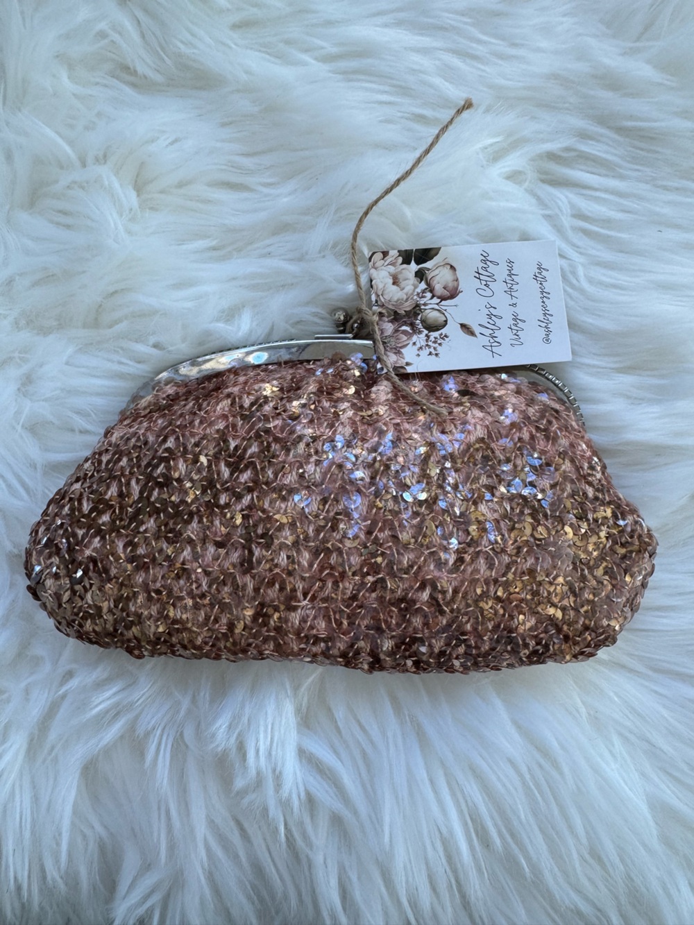 Sequin Knit Metallic Rose Gold Clutch